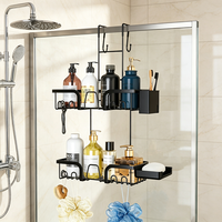 Étagère de douche à suspendre sur porte, sans perçage, en acier au carbone, organisateur suspendu à 2 niveaux, étagère de rangement pour salle de bain avec crochets