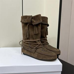 Botas de Mujer Otoño 2025, Nuevas, con Punta Cuadrada, Estilo Retro, Tejidas, de Cuero Genuino, Planas, con Borlas, Ligeras, Estilo Western - Product Image 3