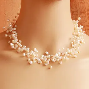 简约漂浮珍珠编织项链多层淡水珍珠项链女性多股珍珠项链