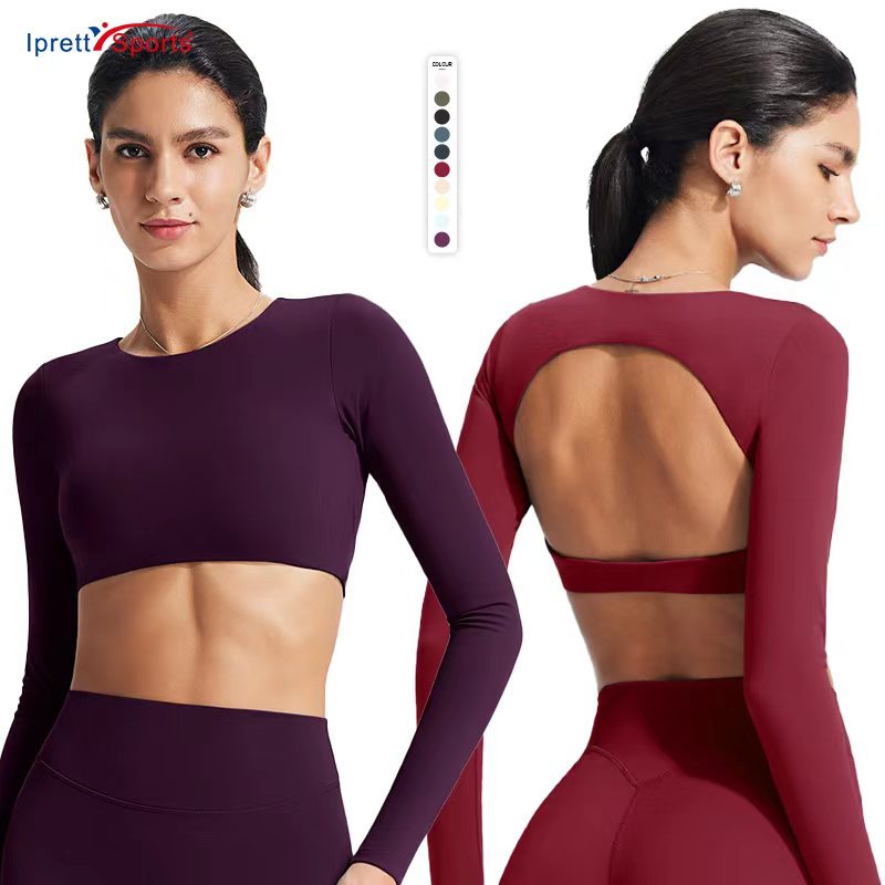 Hot Selling Women Yoga Wear Clothes Gym Wear Back Hollow Out Long Sleeve Crop Top T-shirts