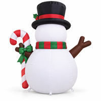 Bonhomme de neige gonflable de Noël avec chapeau haut et canne en sucre, figurine de bonhomme de neige pour la décoration extérieure de jardin, pelouse, fête de Noël