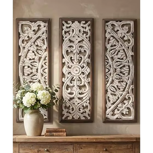 Ensemble de panneaux muraux en bois rustique à motifs floraux, décoratifs et sculptés avec soin, à suspendre pour la décoration du salon et de la chambre - Product Image 3