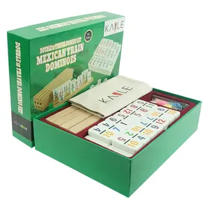 Kaile Custom Double 12 Domino Game Set Mexican Train With Numbered Tiles With 4 Wood Trays And Cotton Bag Ready To Ship