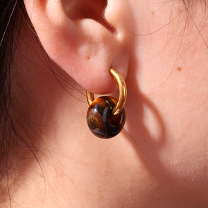 Nueva Colección de Verano, Pendientes de Aro de Acero Inoxidable con Baño PVD, <span class=keywords><strong>Piedras</strong></span> Naturales Coloridas, Ágata, Malaquita, Joyería - Product Image 2