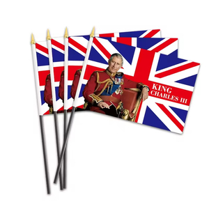 Gahumi impresión personalizada rey Carlos III Bandera de mano pequeña bandera 14*21cm poliéster Reino Unido Mini bandera para ceremonia vacaciones - Product Image 1