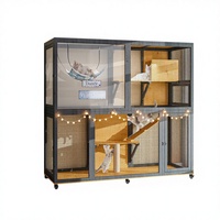 Enclos pour chat d'intérieur Catio sur roulettes, Catio pour chat à 2 niveaux de grande taille pour plusieurs chats, Cage pour chat en bois avec boîte de repos