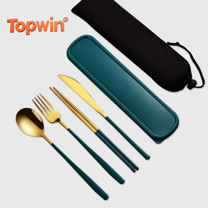 18/10 Portable Cutlery Spoon Fork Chopstick Gold Flatware Set with Case Travel <b>Camping</b> Outdoor Cutlery Set Stainless Steel - Product Image 1