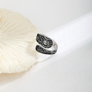 Bague ouverte en alliage avec motif hibou rétro et arbre de vie, style européen et américain, bijou unisexe, cadeau, argent antique - Product Image 4