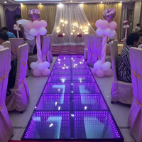 Piste de danse LED 3D à effet miroir infini, portable, RGB, en verre trempé, éclairée, filaire, piste de danse LED 3D à effet miroir portable