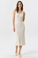 Jupe mi-longue en maille naturelle respirante blanche, taille élastique, mi-mollet, décontractée, pour femme, tenue de bureau estivale
