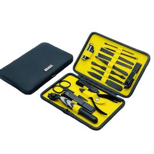 Nouveau produit : Ensemble de coupe-ongles en acier inoxydable 7 pièces avec étui en cuir noir - Product Image 1