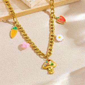 Nouveau collier en acier inoxydable imperméable à l'eau avec pendentif en forme de champignon, motif de dessin animé d'été, sans ternissement, plaqué or 18 carats - Product Image 4