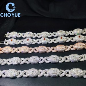 Fashion S925 Silver Moissanite Cuban Bracelet Iced Out Evil Eyes <b>Infinity</b> Design Pass Diamond Tester Hip Hop Jewelry for Men - Product Image 1