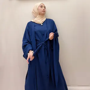 2023 Muslim Women Modest Dresses Islamic Clothing Ladies 3 Pcs Set Traditional Plain Abaya With Wrap Skirt