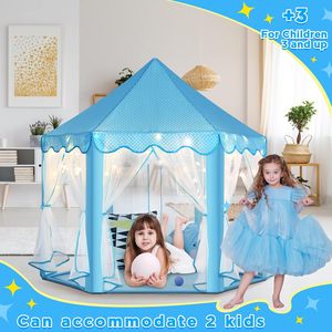 Tente de jeu de luxe pour enfants, thème conte de fées, <span class=keywords><strong>château</strong></span> rose avec auvent romantique, guirlandes lumineuses et porte en maille fluide pour jeux de rôle - Product Image 3