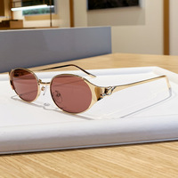 Lunettes de soleil ovales vintage 2026 pour femme, monture métallique de luxe avec décor léopard, verres teintés rose UV400, petites lunettes de soleil rondes rétro
