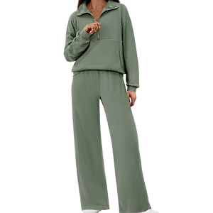 Ensemble de survêtement personnalisé 2 pièces pour femme, imprimé, écologique, extensible dans les quatre sens, 100 % coton, manches longues, tricoté, pour le sport et la détente - Product Image 1
