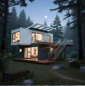 Casa prefabricada moderna con vista al bosque-Diseño de iluminación arcoíris y nocturna, estructura de cubo blanco - Product Image 4