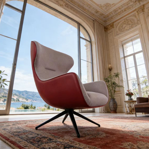 Sillón Giratorio Moderno de Lujo, Tapizado en Tela de Cuero Rojo, Sillón con <span class=keywords><strong>Respaldo</strong></span> Alto para Sala de Estar o Dormitorio - Product Image 4