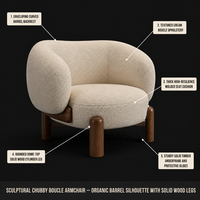 Fauteuil simple en tissu bouclé beige de style nordique contemporain pour la maison, le bureau ou l'appartement – Chaise de loisirs durable