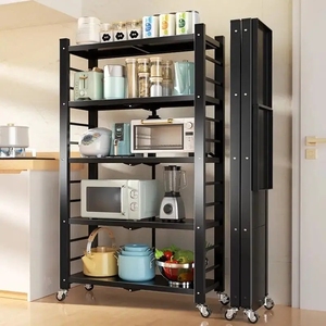 Estante de Almacenamiento Multifuncional Plegable de 4 Niveles para Gabinete de Cocina, Estante de Almacenamiento de Acero Metálico <span class=keywords><strong>con</strong></span> <span class=keywords><strong>Ruedas</strong></span> - Product Image 4