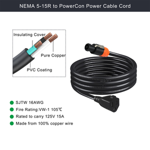 Cable de Extensión de Alimentación Powercon a US NEMA 5-15R, Cable de Alimentación de 16AWG SJTW con Certificación Estadounidense para Iluminación de Escenario y Audio - Product Image 3