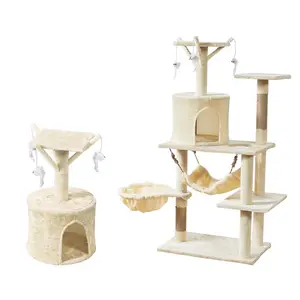 Perchoir en peluche poteau incurvé industriel fournisseurs bricolage gratteur beige quatre pistes en plastique maison grande tour d'arbre à chat grand luxe