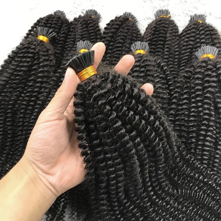 Hot Koop Remy Indian Hair Virgin Keratine Hair Extensions, double Drawn Afro Kinky Krullend Micro Links Ik Tip Menselijk Haar Uitbreiding