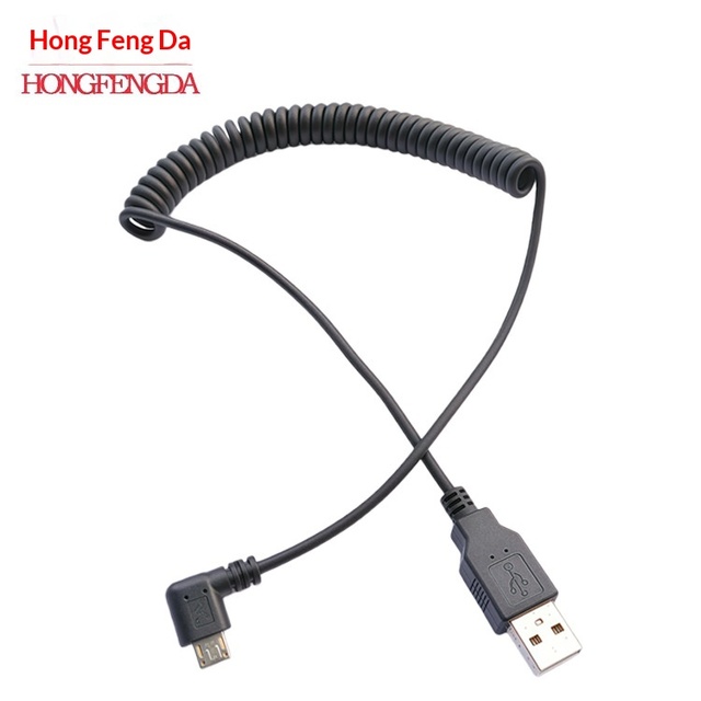 Spiral Spring Retractable USB-A to Micro USB Double Bent Head Mobile Phone Data Cable for Charging and Data Transfer