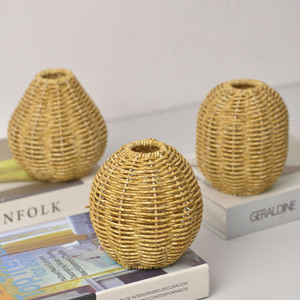 Vase à fleurs tissé à la main, vase circulaire en rotin, décoration artisanale pour la maison - Product Image 4