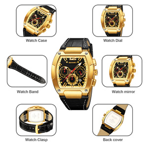 Montre chronographe carrée pour homme, bracelet en cuir de luxe, montre à quartz étanche 30M, montres en gros - Product Image 2