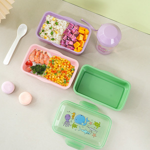 Ensemble boîte à lunch My Melody pour enfants avec gourde, design cartoon, boîte repas rectangulaire en plastique avec couvercle pour enfants - Product Image 2