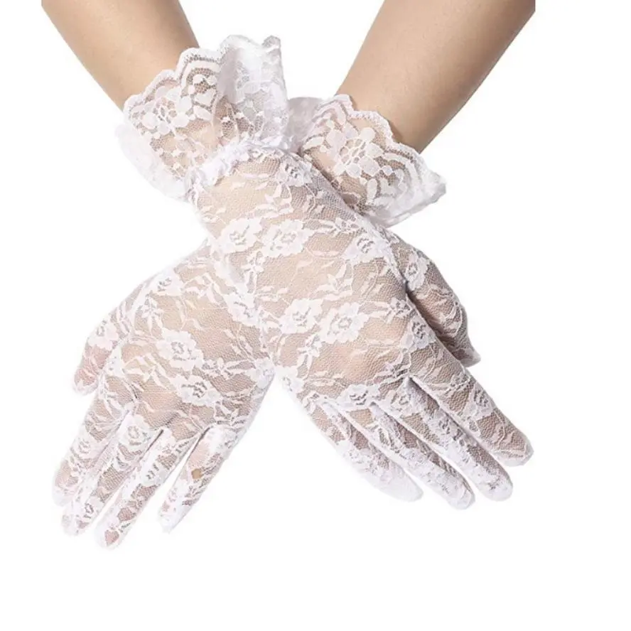 Gants courts d'été en dentelle pour femmes, blanc, noir, à la mode, pour dîner de mariage, fête, robe de mariée, accessoire