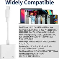 Adaptador de red LAN Ethernet RJ45 2 en 1 Plug and Play con puerto de carga USB tipo C PD Compatible con iPhone 15/tableta/portátil