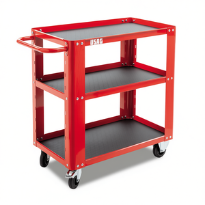 Chariot à outils USAG à 3 étagères, rouge, en acier, avec plan de travail roulant et organisateur de rangement - Product Image 2