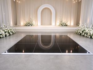 Panneaux de plancher de danse en bois noir/blanc à emboîtement brillant pour usage intérieur/extérieur - Plancher de danse portable pour mariage et fête - Product Image 1