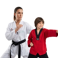 Seragam Latihan Taekwondo Bahan Katun Poliester Pakaian Seni Bela Diri Dewasa Anak-anak Kompetisi Dobok Grosir Pabrik