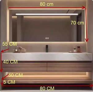 Natural wood-colored bathroom cabinet smart mirror cabinet white washbasin hanging cabinet body - Product Image 1