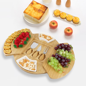 Ensemble de planche à <span class=keywords><strong>fromage</strong></span> ronde en bambou avec couteau à <span class=keywords><strong>fromage</strong></span> en acier inoxydable, <span class=keywords><strong>plateau</strong></span> de service et 2 bols en céramique pour cadeau idéal - Product Image 5