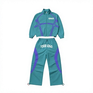 Unisex Sporty Tracksuit Set Teal <b>Purple</b> Geometric Print Full Zip Jacket Side Pockets Quick Dry Breathable 2 in 1 Winter Wear - Product Image 1