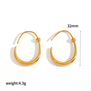 Pendientes de aro de acero inoxidable chapados en oro de 18k, diseño geométrico inalterable en color para mujer, joyería de moda TE60534 - Product Image 5