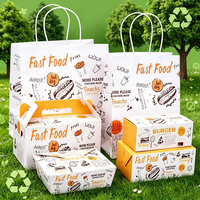 Boîte à poulet frit personnalisée de qualité alimentaire, emballage jetable en papier pour frites et snacks, ensemble de boîtes et sacs pour la restauration rapide à emporter