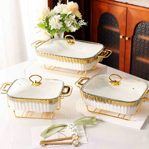 Plaque chauffante rectangulaire dorée en céramique de luxe pour la cuisson, idéale pour les plats de table, les soupes sèches et les casseroles en hôtel - Product Image 1