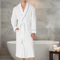 Peignoir de luxe en coton 100% tissé, uni, respirant, thermique, séchage rapide, longueur intégrale, manches longues, fermeture à cordon, pour homme
