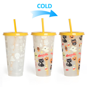Cambiamento <span class=keywords><strong>di</strong></span> colore freddo in <span class=keywords><strong>plastica</strong></span> per <span class=keywords><strong>caffè</strong></span> 24oz <span class=keywords><strong>bicchiere</strong></span> halloween con paglia Zucca fantasma bagliore nel vetro scuro - Product Image 2