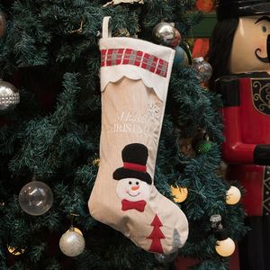 Grand cadeau de Noël bas mignon décor toile de jute Plaid broderie Style famille vacances fête de Noël classique bas de Noël - Product Image 5