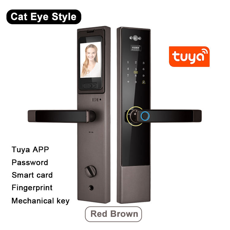 WiFi Tuya-Version interphone vidéo caméra oeil de chat-Brun rouge