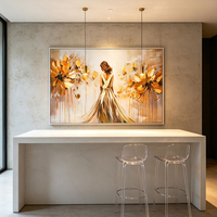 Peinture sur toile florale dorée de luxe pour femme, peinte à la main, texture 3D épaisse, art mural, cadeau pour chambre à coucher, salon de beauté, décoration intérieure