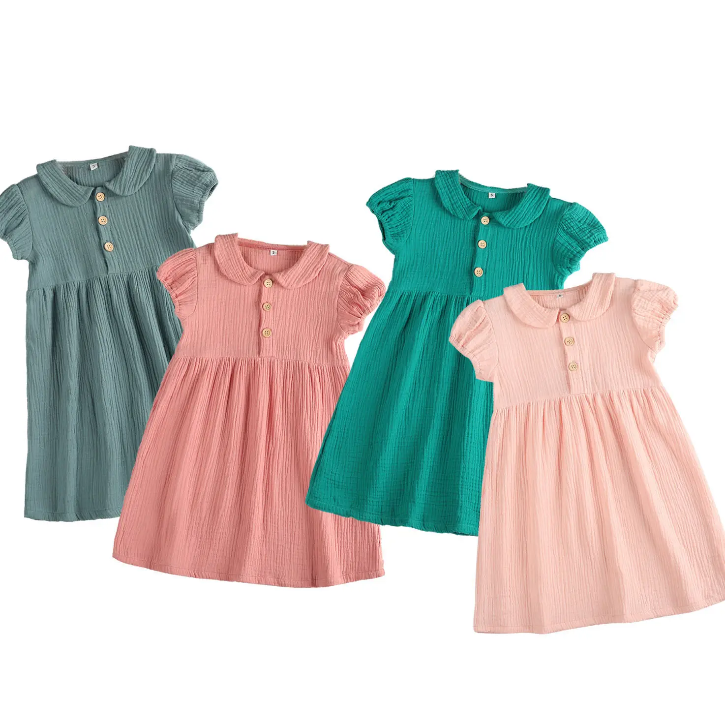 summer dresses 2022 peter pan collar elegant casual cup sleeve cotton muslin little girl clothes dress