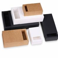 Boîtes à tiroirs en gros, boîtes coulissantes en carton avec fenêtre, boîtes cadeaux en kraft blanc et noir, emballage vierge multi-tailles